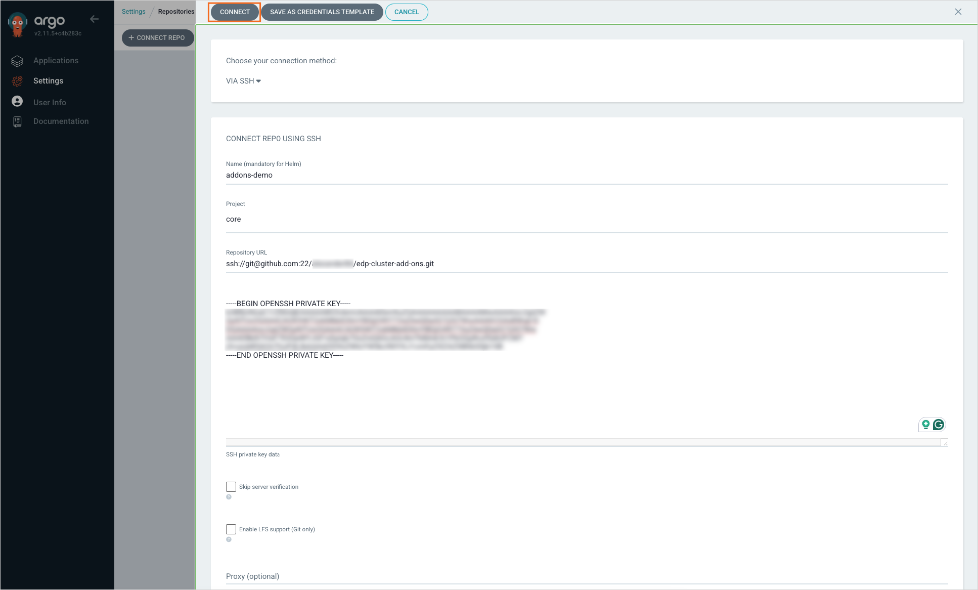 Repository parameters Repository parameters