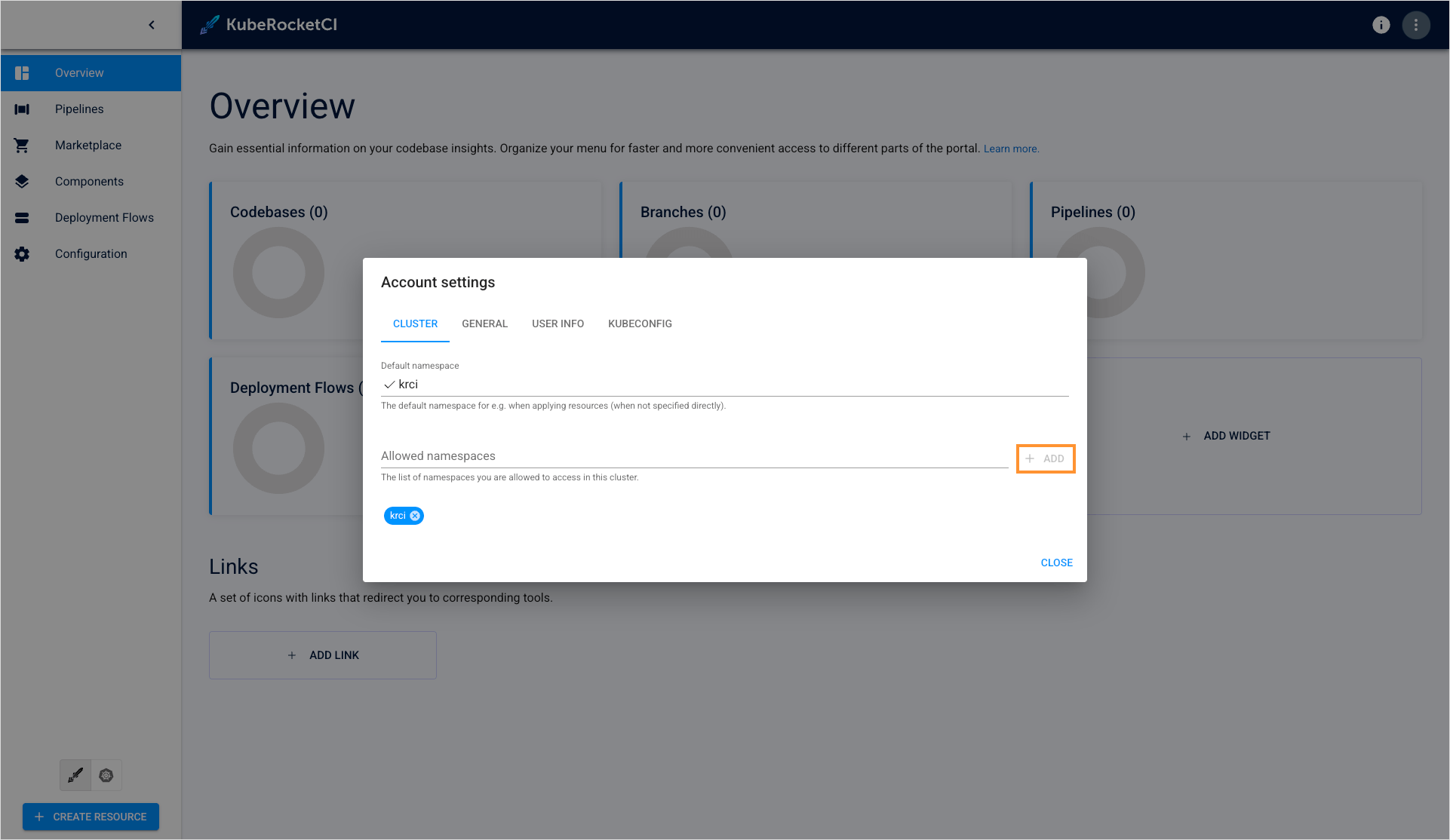 Cluster Settings menu
