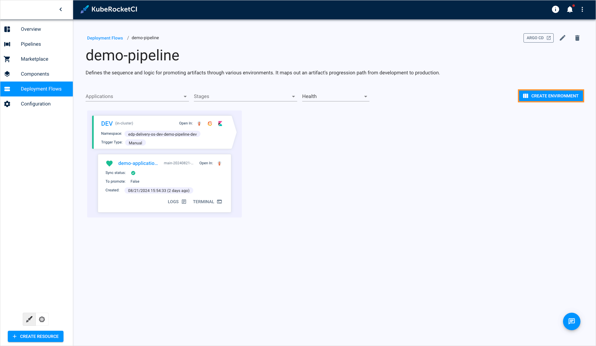 Create environment button Create environment button"