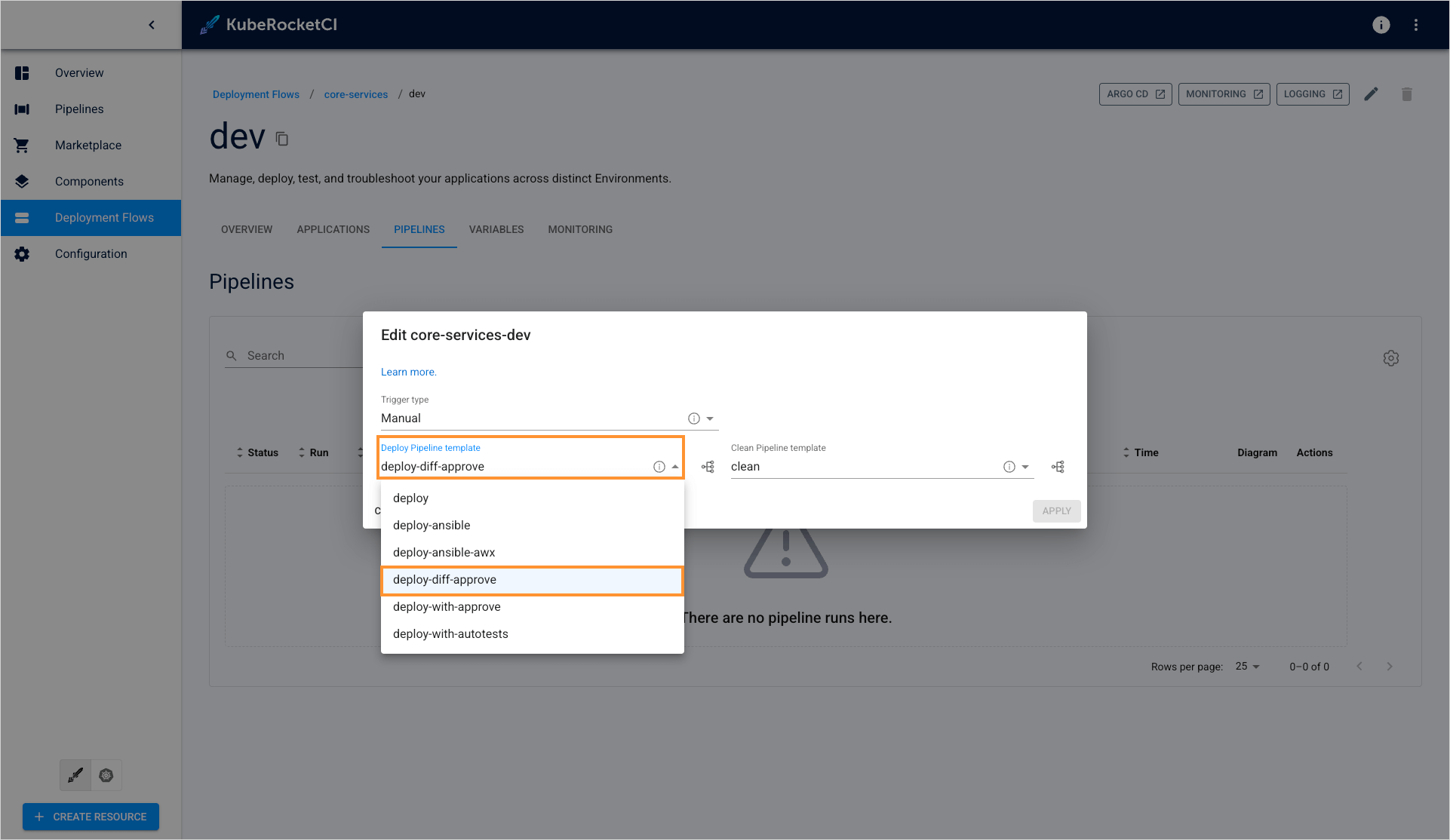Create/update environment