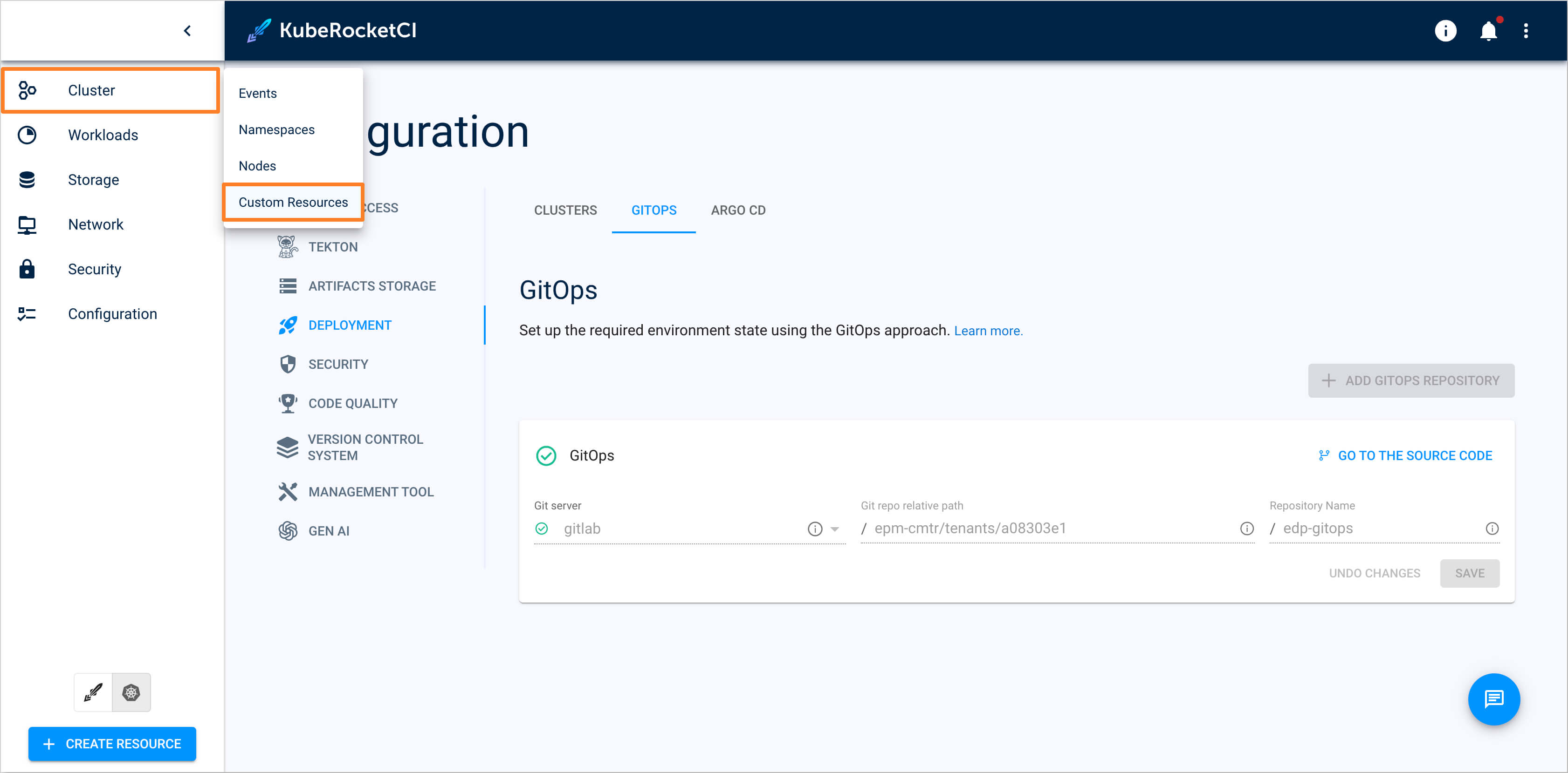 Custom resources tab Custom Resources Tab