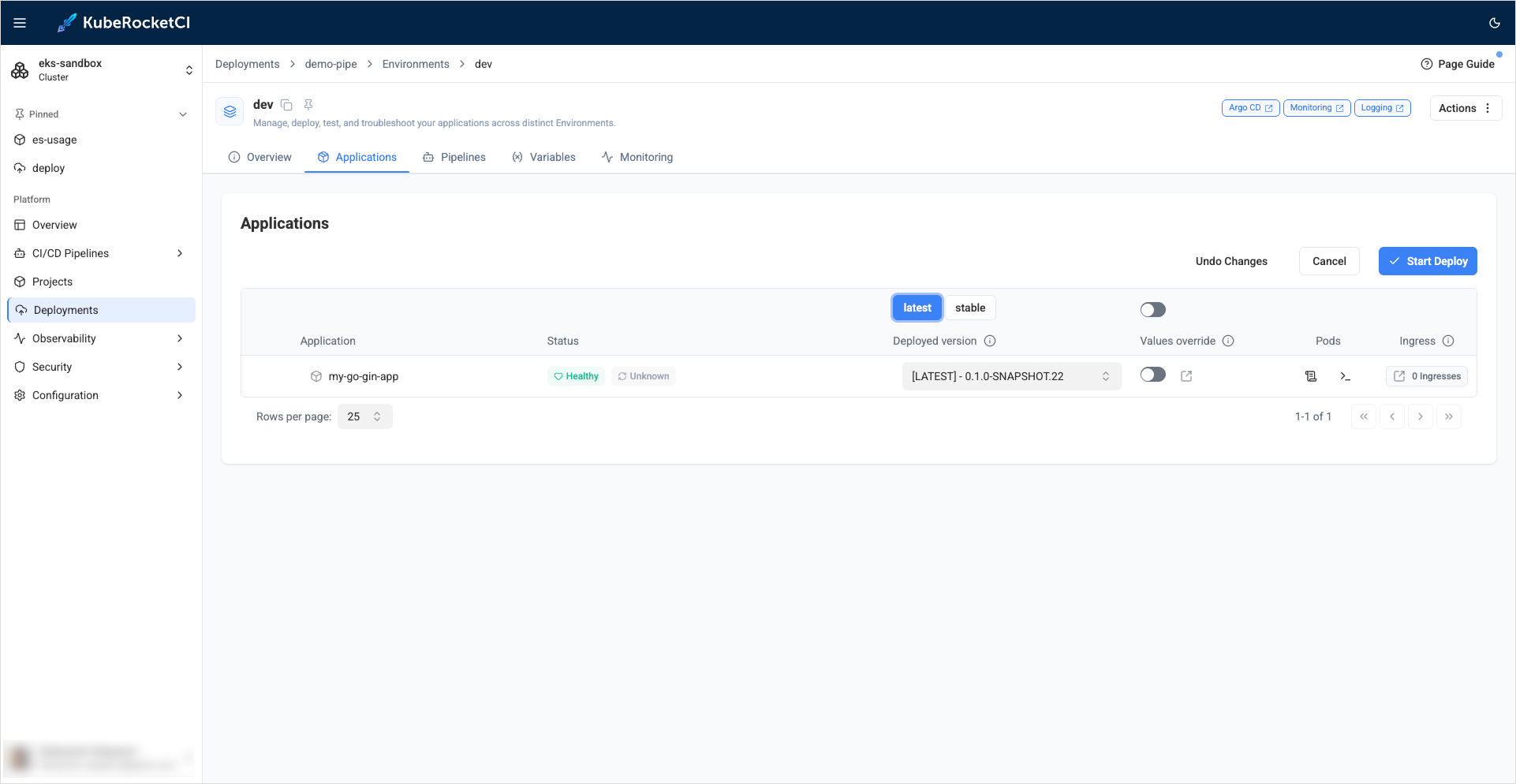 Deploying application