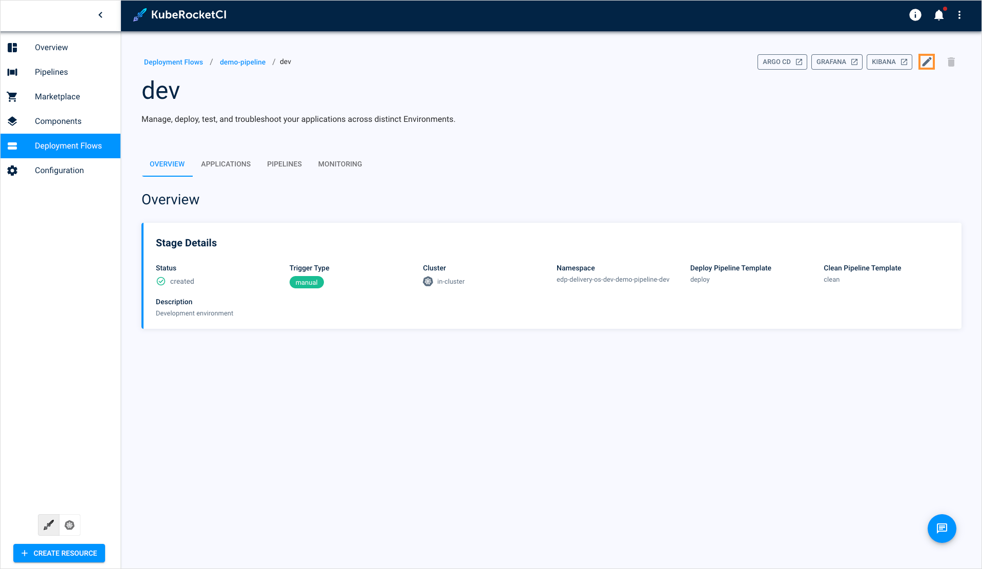 Edit environment button Edit environment button