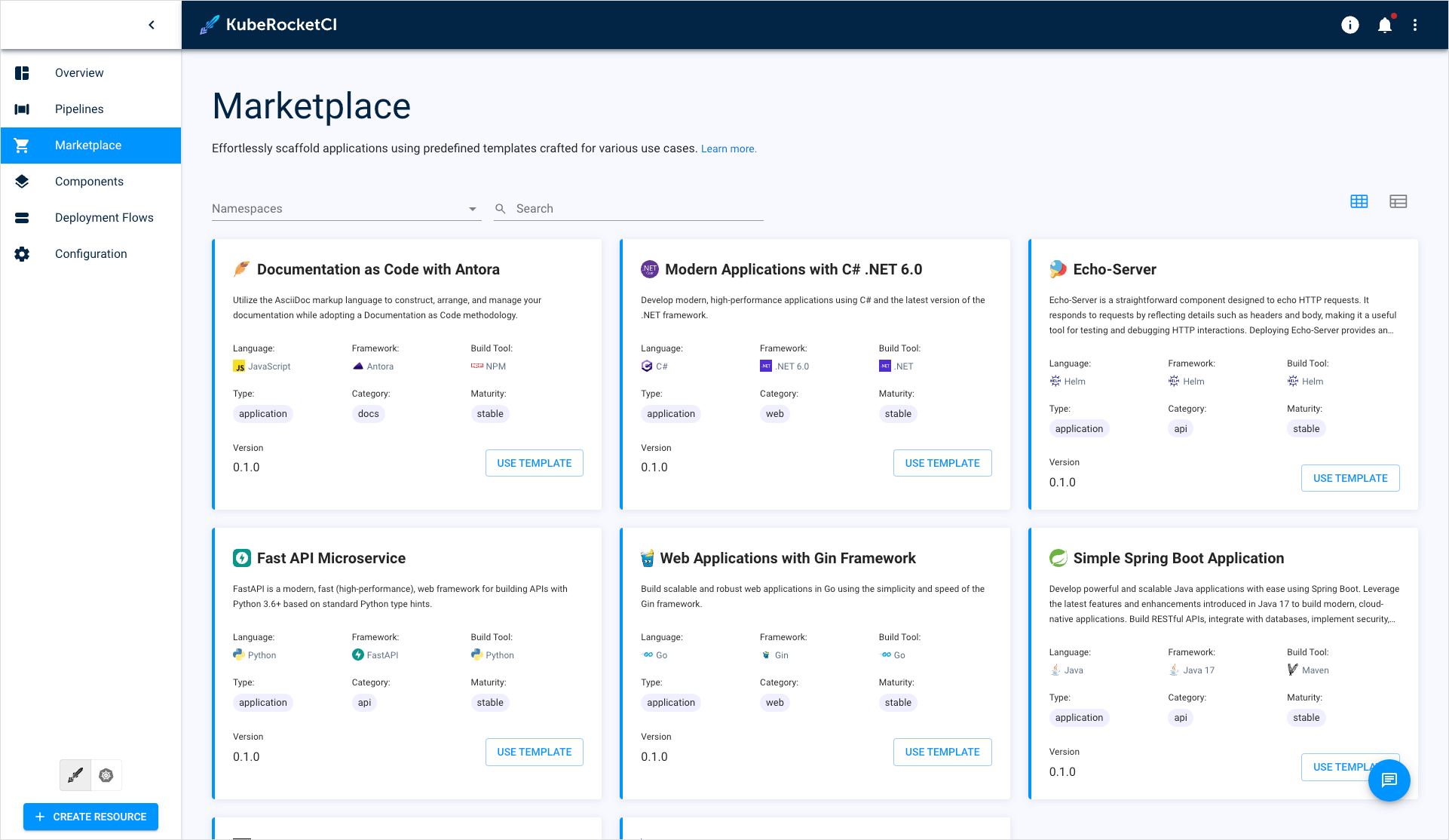 Marketplace section (tiled view) Marketplace section