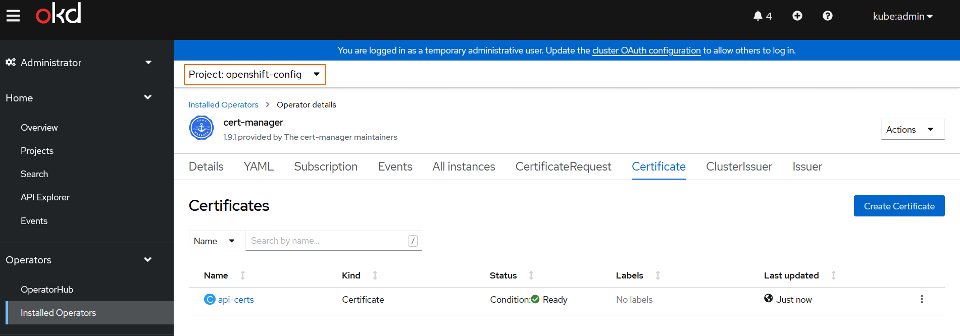 Cert-Manager Certificate Status Cert-Manager Certificate Status