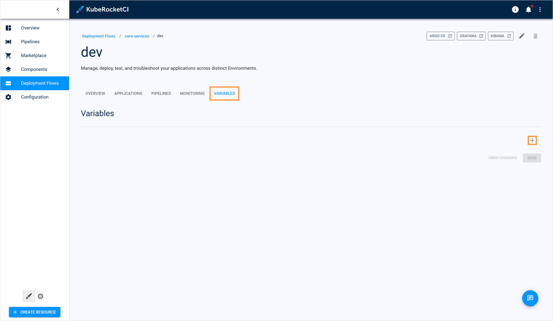 Variables tab Variables tab